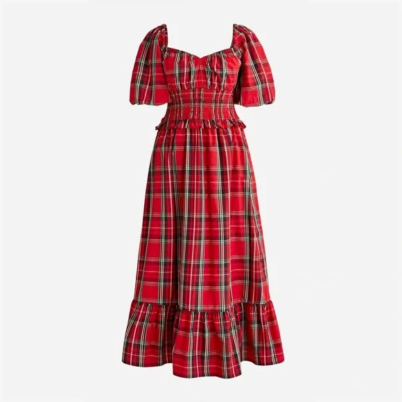 J. Crew | Dresses | Jcrew Good Tidings Red Tartan Plaid Midi Dress